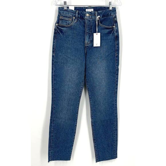 Good American Good Crop Raw Hem Slim Jeans Blue 940 Size 6/28 NWT - Picture 1 of 5